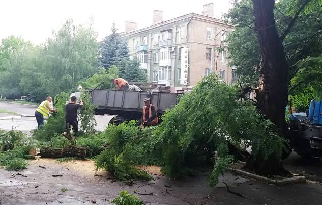 v kramatorske uragan povalil dereviya