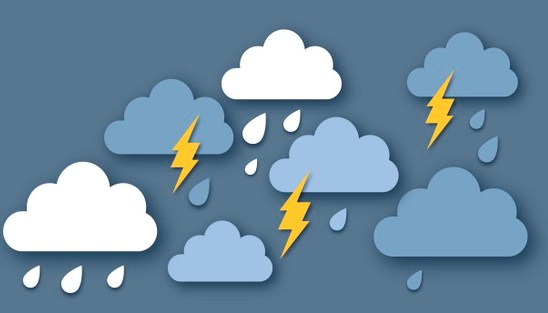 rain clouds and lightening bolt paper cut weather storm time rain drops and thunder 178683 478