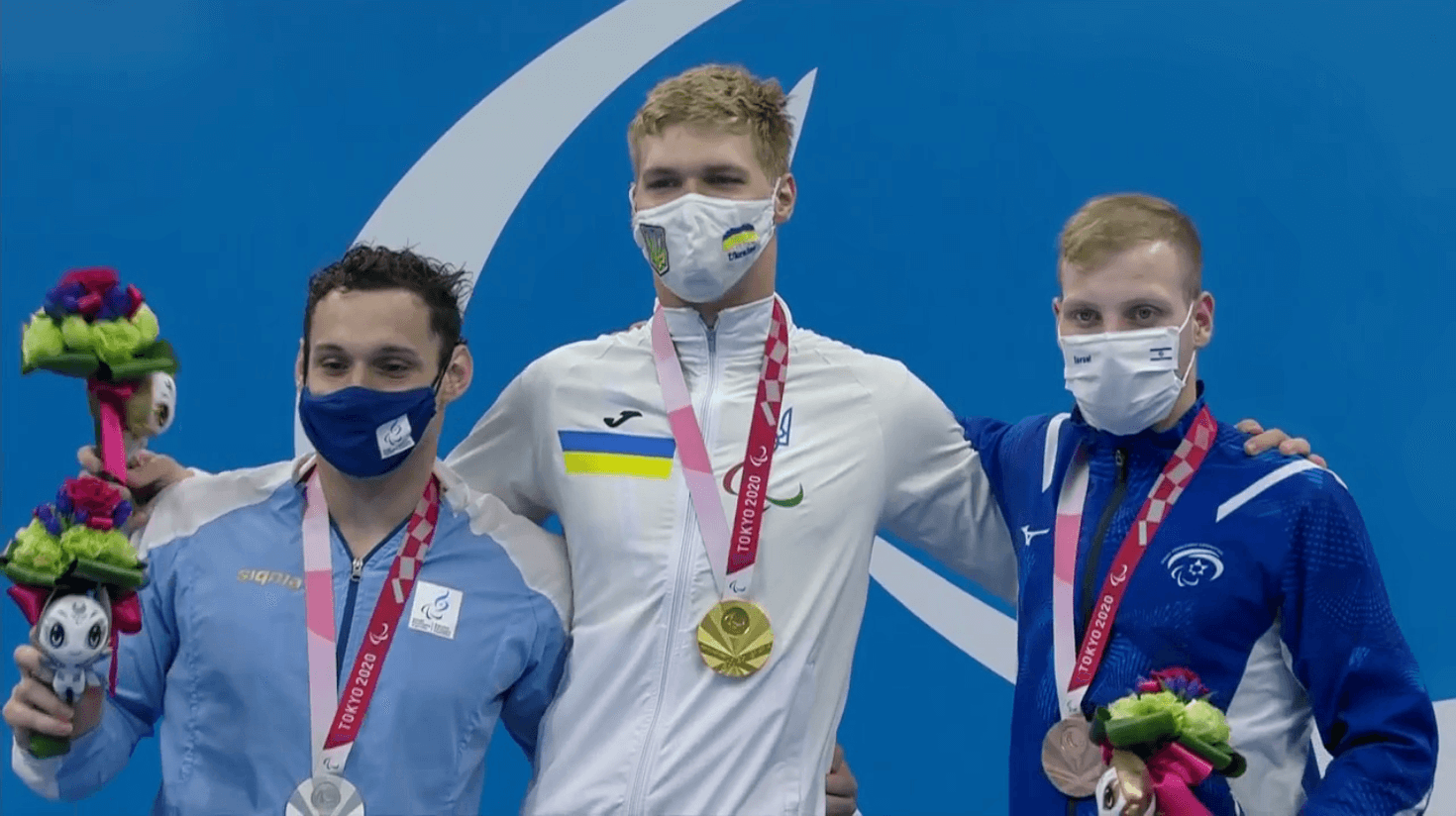 Prizers of men swimming backstroke 100m S7 Paralympic Games Tokyo 2020